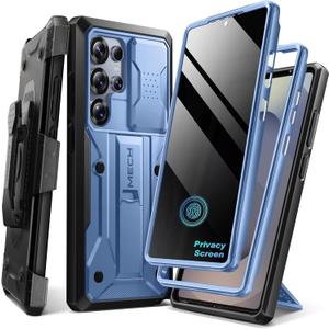 TONGATE for Samsung Galaxy S25 Ultra Case, [Built-in Slide Camera Cover & Screen Protector] [2 Front Frames] Full-Body Heavy Duty Shockproof S25 Ultra Phone Case with Stand & Belt Clip Holster, Blue