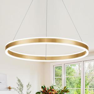 Gold LED Chandelier 23.6" Ring Chandelier for Dining Room Living Room 40W Remote Control Dimmable 1-Ring Ceiling Pendant Lighting Fixtures Office