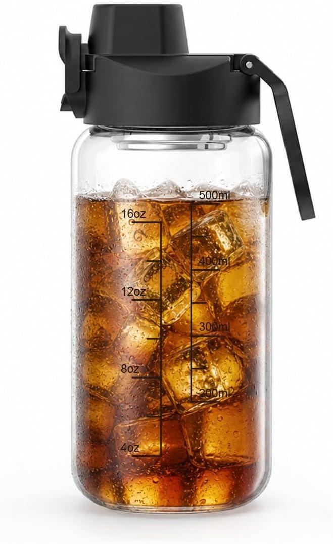 2 x Neodaco 20 oz Sports Water Bottle with Handle, Borosilicate Glass