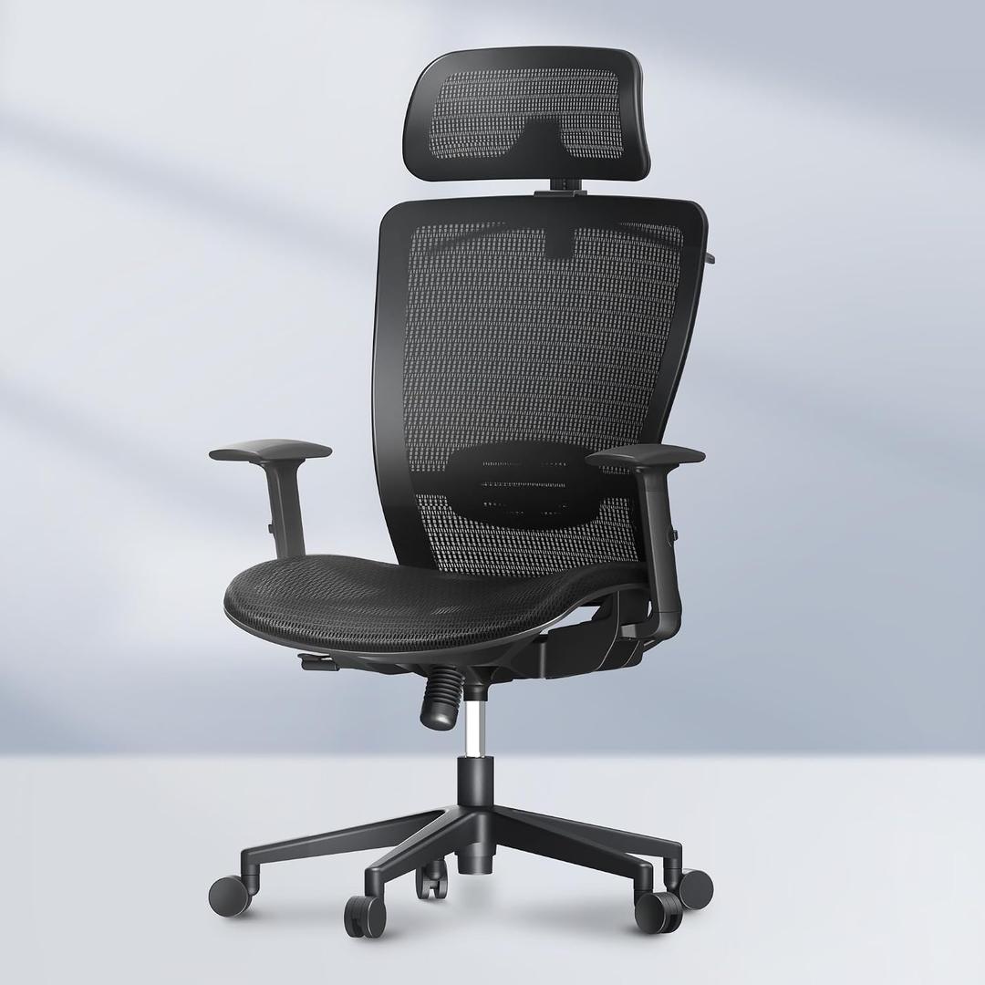 FLEXISPOT Ergonomic Office Chair High Back Mesh Swivel Computer Chair Home Office Desk Chairs with Wheels Lumbar Support Deep Black, Air Seat 23in Depth