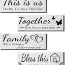 4 Pieces Wooden Home Wall Art Decor, Rustic, Farmhouse THIS IS US/TOGETHER/BLESS THIS HOME/FAMILY Decor Signs For Living Room Bedroom, 4.7 x 13.8 Inch(White)