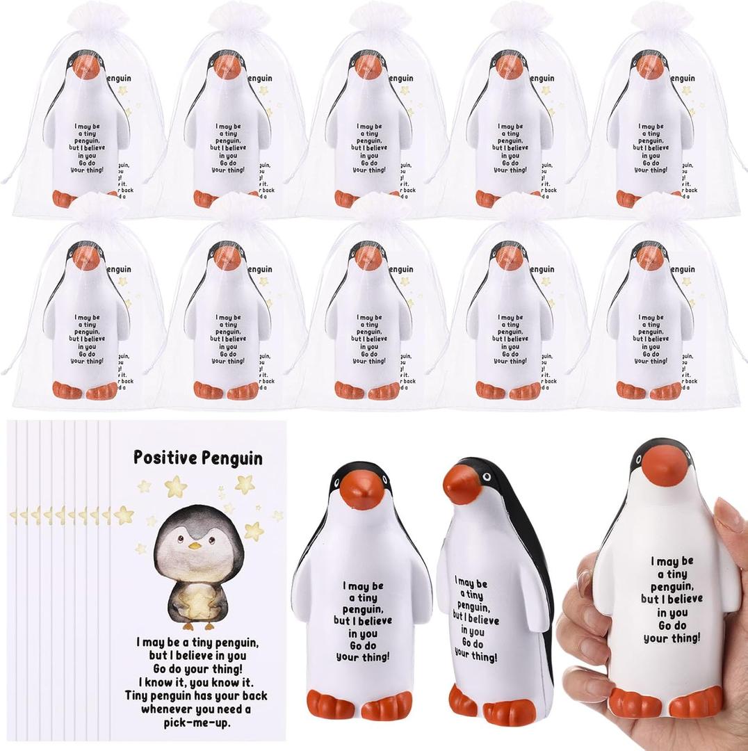10 Set Funny Penguin Stress Balls Bulk Relief Squeeze Balls Inspirational Stress Reliever Employee Appreciation Gifts for Adult Coworkers Staff Volunteer