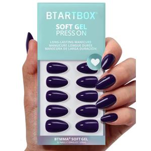 BTArtbox Press On Nails Almond - Dark Purple Short Press On Nails with Glue for Women, Opaque Soft Gel Glue On Nails in 16 Sizes - 32 Stick On Nails Kit, Storm Black