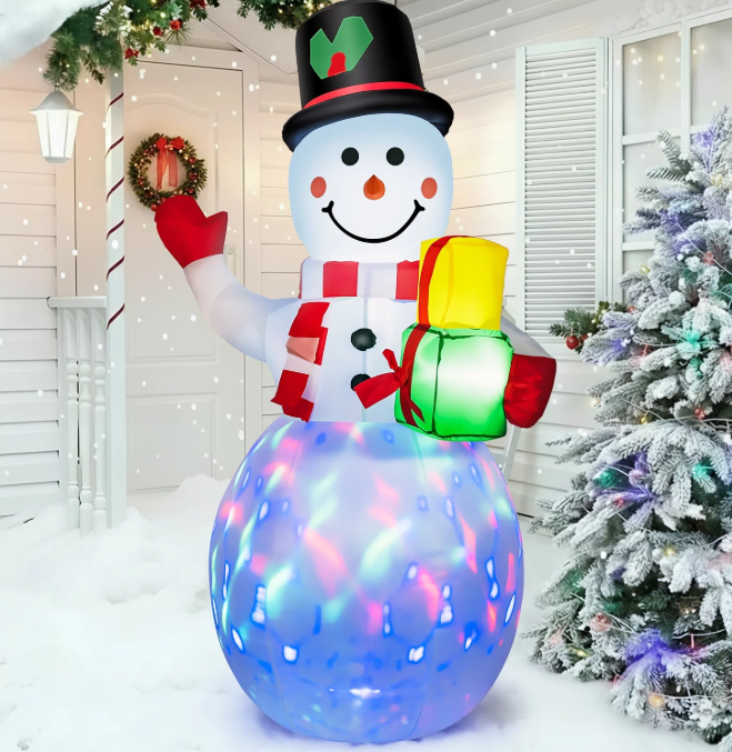 5ft Christmas Inflatables Snowman Outdoor Yard Decor with Rotating LED Lights Christmas Blow Up Decoration Garden