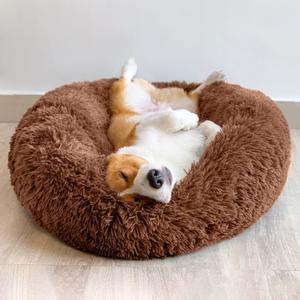 Small Dog Bed, Calming Dog Beds and Cat Beds, Donut Dog Bed, Washable Dog Bed Comfy Soft Calming Pet Bed (Khaki)