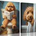 2Pcs Funny Bathroom Dog Canvas Wall Art (12x16in-Canvas)