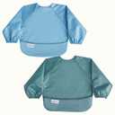 Tiny Twinkle Long Sleeve Bib for Babies & Toddlers | 2-Pack Waterproof Smock Bib for Eating | Machine Washable & Mess-Proof Feeding Essentials | Newborn Shower Gift (Slate Olive,2-4Y)
