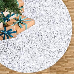 Christmas Tree Skirt White and Silver Tree Skirt Sequin Tree Skirts 36 Inch Round Velvet Tree Mats Christmas Decorations Luxury Tree Skirts Soft Thick Tree Floor Mat Rug for Holiday Home Party Events