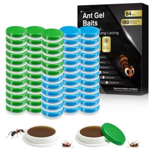 64 PCS Extra Strength Ant Gel Bait for Indoor & Outdoor Common Household Ants Control, Powerful Ant Killer Indoor for Home Kitchen Garden, Slow-Acting Carpenter Ant Bait Gel for Colony Elimination