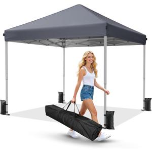 Driftalia 10x10 Pop Up Canopy Tent, Instant Setup Portable Canopy with Carry Bag, 4 Sandbags and 8 Stakes for Outdoor Events, Parties & Camping - Dark Grey