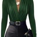 LYANER Women's Wraped V Neck Ruched Long Sleeve Leotard Bodysuit Top, XXL
