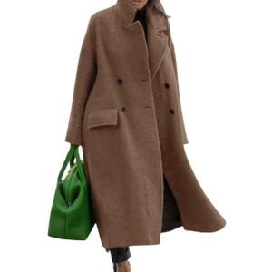 CHARTOU Women Oversized Long Winter Coats Warm Wool Blend Pea Trench Coat Overcoat (Medium, Camel)