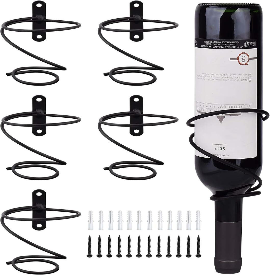Mocoum 6 Pack Wall Mounted Wine Racks - Red Wine Bottle Display Holder with Screws, Metal Hanging Wine Rack Organizer for Beverages/Liquor Bottles Storage (6 Pack, Downwards-Style 2)