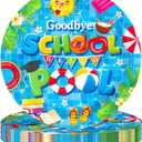 50Pcs Goodbye School Hello Pool Party Decorations Last Day of School's Pool Paper Plates 9" Disposable Summer Class End of School Year Party Decorations for Graduation Preschool Vacation Supplies
