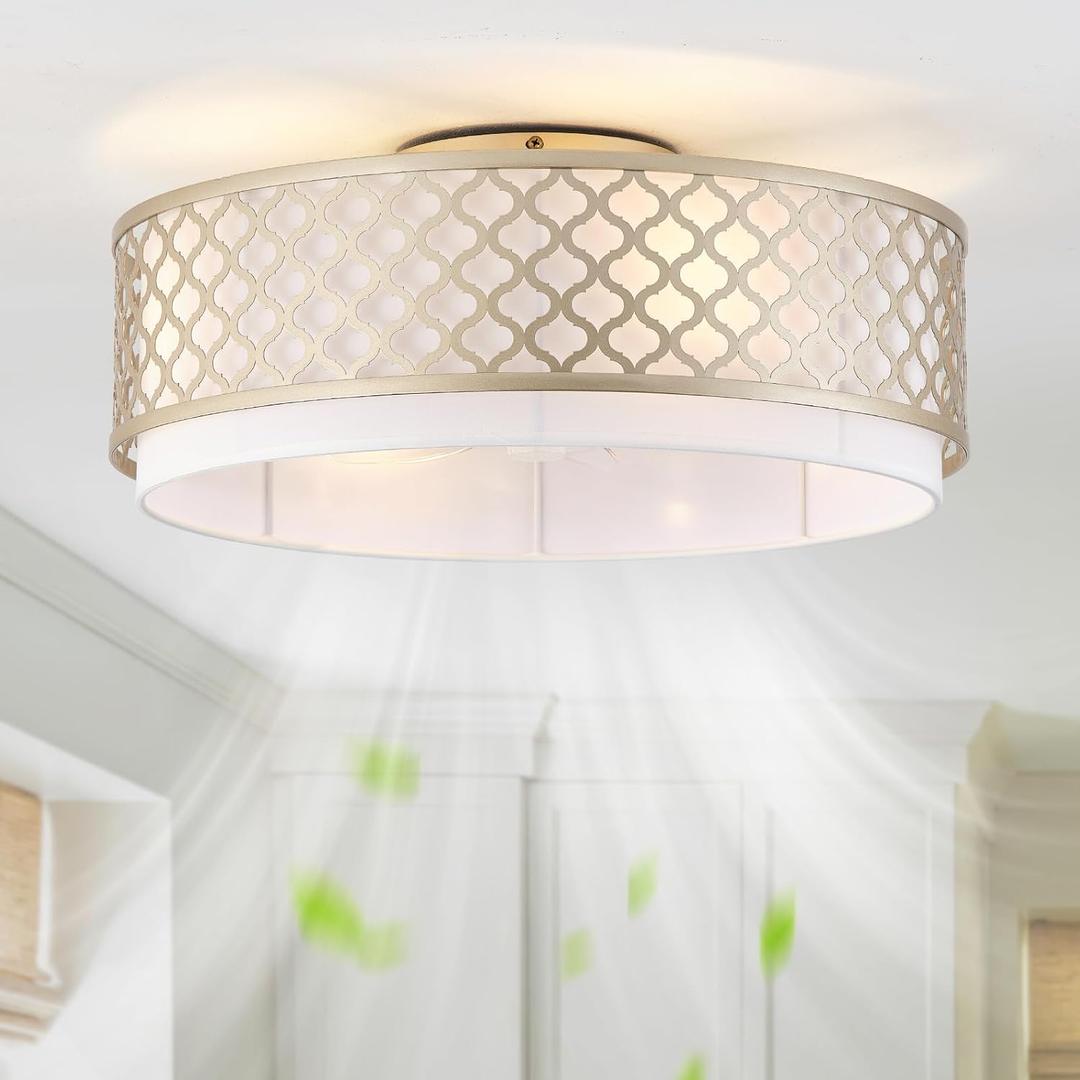 20" Gold Flush Mount Ceiling Fan with Light, Boho Ceiling Fans with Lights, Enclosed with Remote Control 6 Speeds for Living Room, Bedroom, Nursery