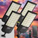 4 Pack Solar Street Lights Outdoor Waterproof, 40000LM Solar Powered Flood Security Light with Radar Motion Sensor & Remote Control, 6500K LED Solar Lighting Dusk to Dawn for Parkling lot Yard Outside