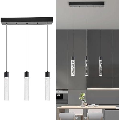 PNOUKF Pendant Lights LED Kitchen Island Hanging Light Fixture, Dining Room Light Fixture(Black 3-Light 6000K 20W)