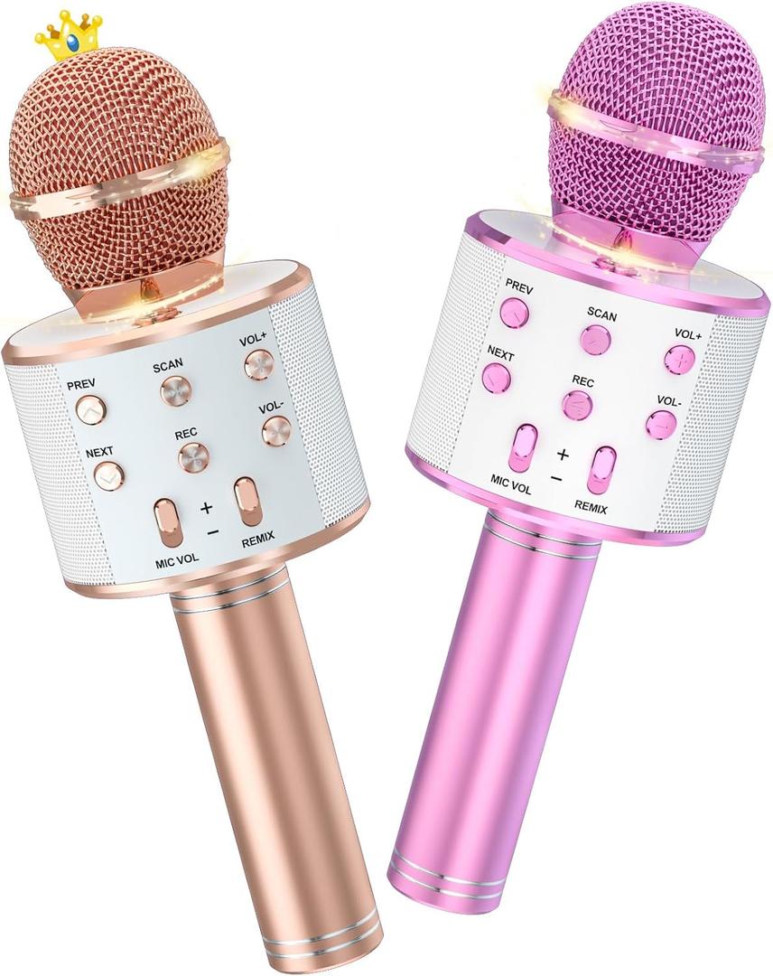 Ankuka Kids Karaoke Microphone 2 Pack, Wireless Bluetooth Karaoke Microphone for Singing Portable Handheld Mic Speaker Machine, Christmas Birthday Gifts for Girls Ages 4, 5, 6, 7, 8, 9, 10, 12+