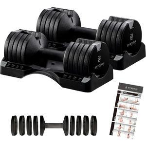 ByZoom Adjustable Dumbbell 12.5/25lb Single Unit OR Set of 2 5-in-1 Adjustable Weight for Home Gym, Strength Training & Fitness Workouts, White OR Black