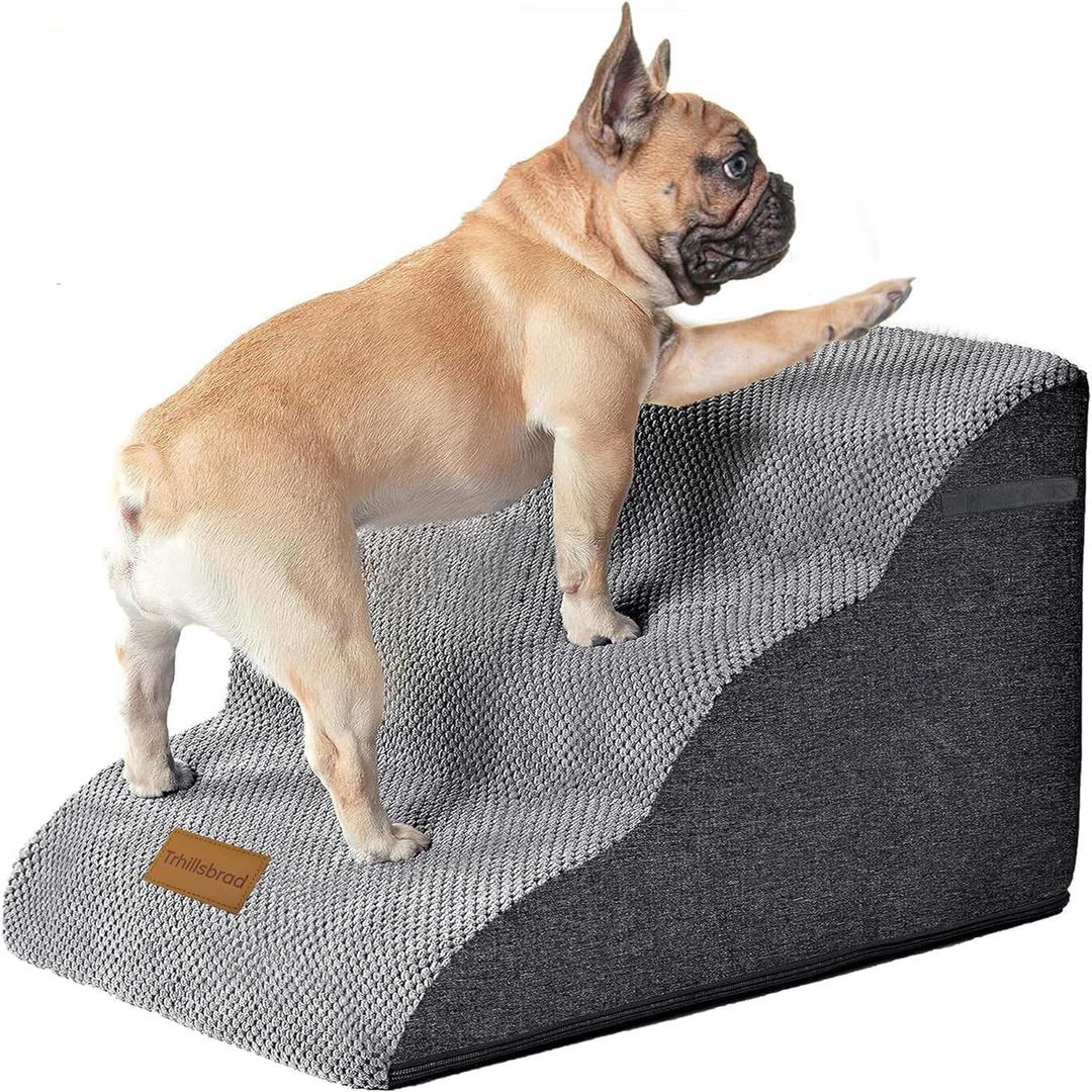  Wide Dog Steps Stairs for Bed 3 Steps 16" High for Dogs, Dog Ramp High Density Foam Pet Stairs Washable Cover and Non-Slip Base