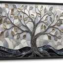 Large Grey and Gold Tree Framed Wall Art Tree of Life Canvas Wall Decor Abstract Pictures Print Painting Artwork Modern Home Decorations for Living Room Bedroom Office 36 x 24 inch