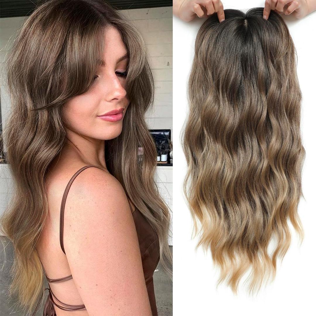 20" Wavy Hair Topper 6.5"x6.5" Base Size Hair Toppers for Women Synthetic Hairpieces for Women with Thinning hair Wavy Clip In (Gradual brown)