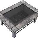 Fire Pit Set, Wood Burning Pit -Includes Screen, Cover and Log Poker- Great for Outdoor and Patio, 37 Marble Tile Rectangular Firepit by Pure Garden