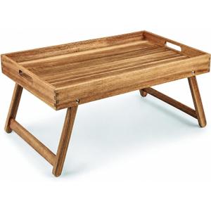 Solidith Acacia Wooden Breakfast Tray, Bed Tray with Folding Legs