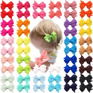 CLLOT Baby Hair Clips 50Pcs Tiny 2" Baby Hair Bows Fully Covered Barrettes Clips for Baby Girls Infants and Toddlers,25 Colors in Pairs