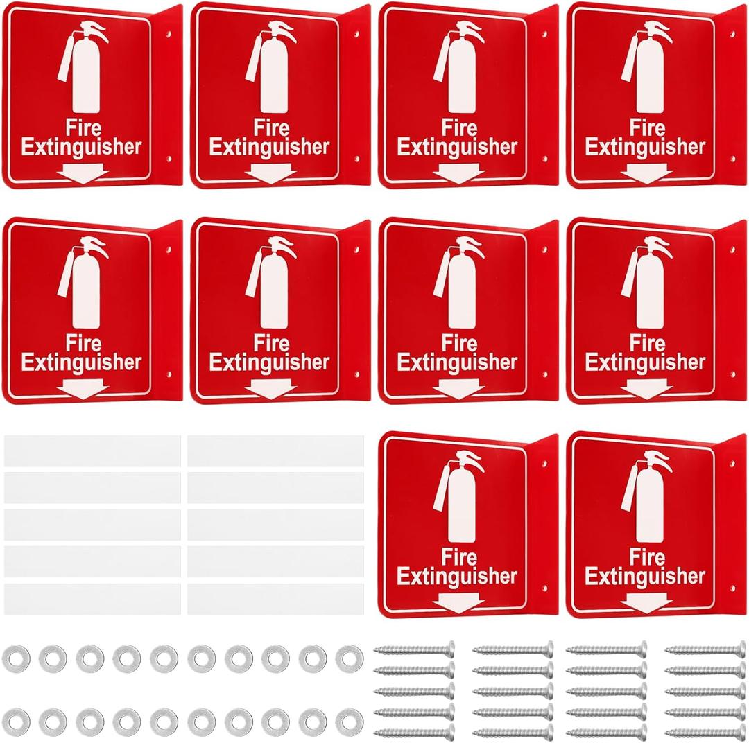 10 Sets 3D Fire Extinguisher Projecting Sign 6.3" x 6.3" Acrylic Fire Extinguisher Sign with Down Arrow Pre Drilled Mounting Hole, Includes Matching Screwsfor Indoor Outdoor Wall