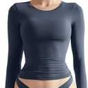 SUUKSESS Women Double Lined Fitted Basic T Shirts Crew Neck Long Sleeve Crop Top Size XS