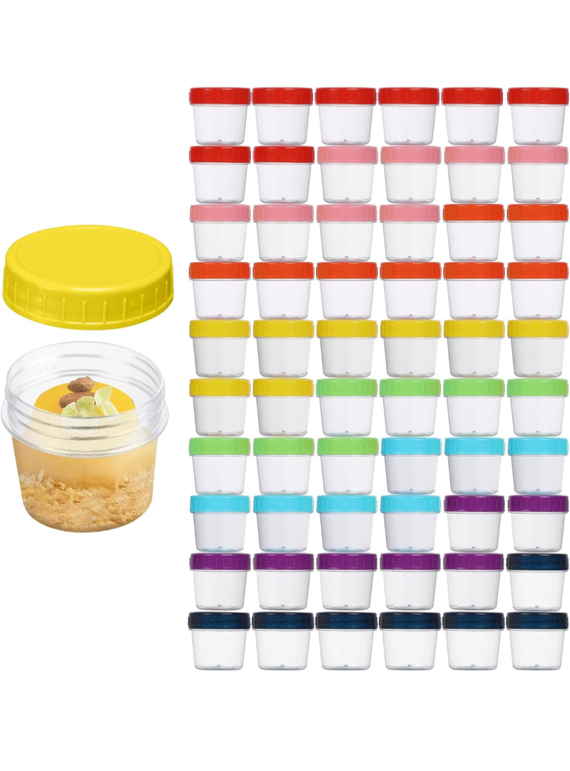 4 OZ 60 Pack Plastic Mason Jars with Colorful Screw On Lid Reusable Storage Containers Food Jars Clear Empty Jars for Kitchen