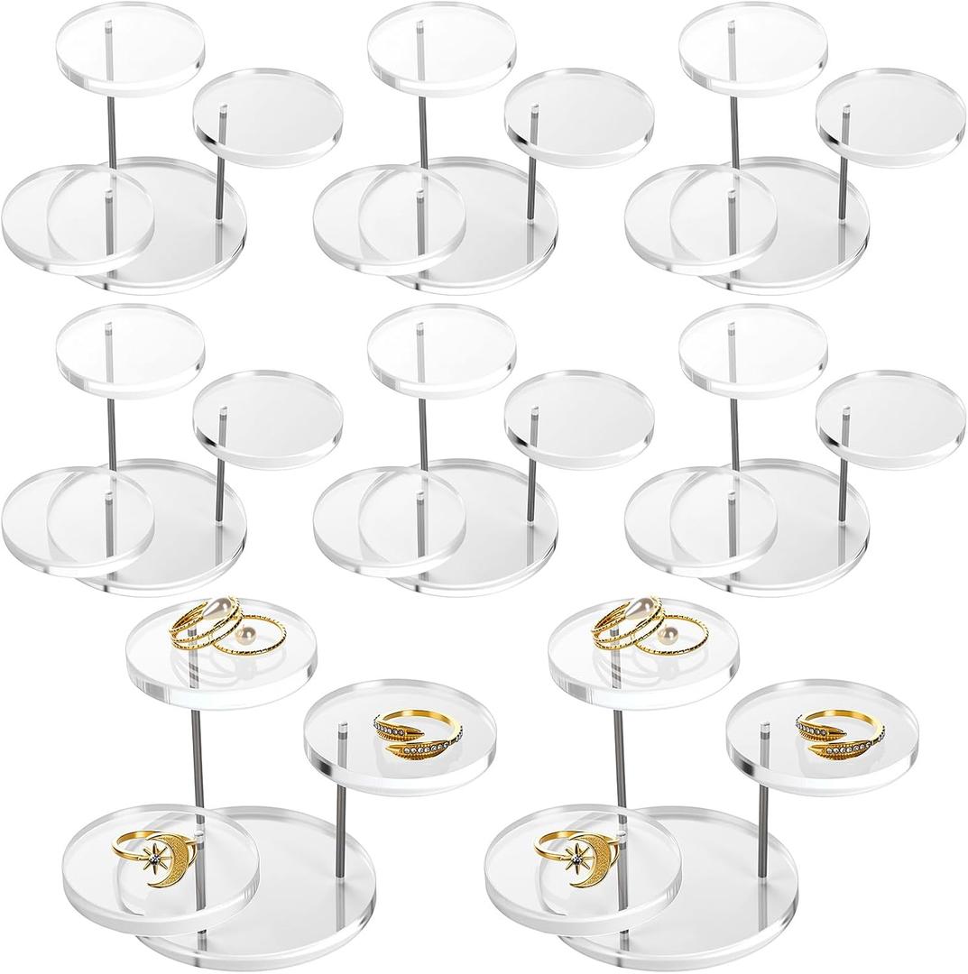 8 Pack Round Acrylic Display Riser Stands for Small Items 3 Tier Jewelry Display Stands Clear Round Riser for Small Items Crystal Jewelry Rings Earrings Mini Figurines