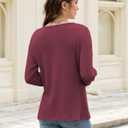 V Neck Long Sleeve Shirts for Women Fall 2025 Casual Business Ribbed Knit Sweater Cute Work Outfits (X-Large, D-wine Red)