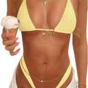 SOLY HUX Women's Halter String Bikini Sets High Cut Cheeky Thong Sexy Two Piece Swimsuits Bathing Suit (Yellow, L)