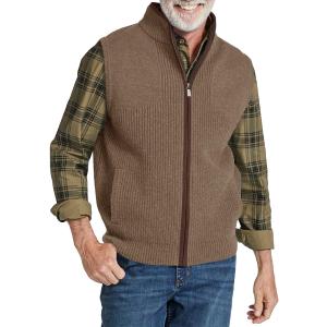 Ryannology Mens Sweater Vest Zip up Casual Sleeveless Cardigan Knitted Stand Collar Regular Fit Jacket with Pockets (Medium, Coffee)