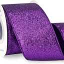 Ribbli Purple Glitter Wired Ribbon, Halloween Purple with Metallic Edge, Christmas Ribbon for Wreath, ChritmasTree Decoration, Gift Wrapping, Home Decor, 2-1/ 2 Inch x 10 Yards
