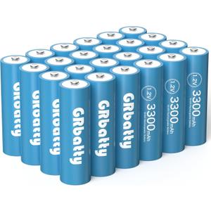 AA Rechargeable Batteries NiMH, 3300mAh Long Lasting, 1.2V 1200 Cycles, 24 Count for Household, Cordless Phones, Remote Controls, Electronics