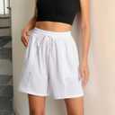 Women's Lounge Athletic Shorts with Pockets, 6.1" Sweat Shorts Women, Summer Casual Elastic Walking Running Shorts (White, M)