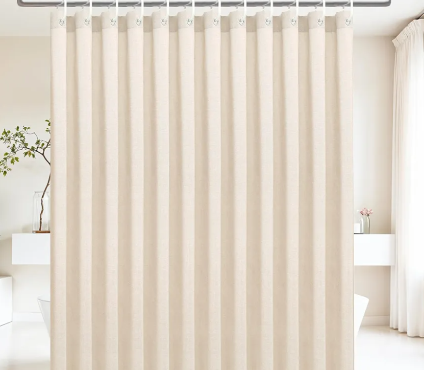 Textured Shower Curtain Set with Hooks, Boho Farmhouse Bath Shower Curtains for Beige Bathroom Neutral Cloth,