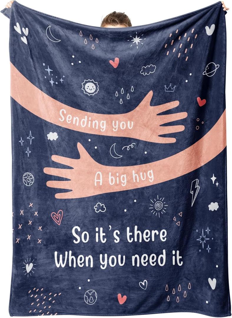 Afterprints Get Well Gifts for Women Men, Hug/Healing Blanket, Thinking of You/Cancer Care/Sympathy/After Surgery Gifts for Friends, Sister, Coworker, Soft Throw Blankets 50'' x 60'' (Navy Blue)