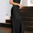 MEROKEETY Women's Summer Satin Strapless Bodycon Dress 2026 Backless Tube Wedding Guest Cocktail Formal Party Maxi Dresses (Black, S)