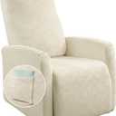 SearchI Recliner Chair Cover Jacquard Chair Covers 4 Piece, Small Recliner Sofa Slipcover for Home Theater Seating with Elastic Bottom, Recliner Protector with Pocket for Recliners, Beige