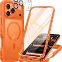 seacosmo for iPhone 17 Pro Max Case, Full Body Bumper with Built-in Tempered Glass Screen and Camera Lens Protector, Compatible with MagSafe, Shockproof 17 Pro Max Phone Case, 6.9", Orange Matte
