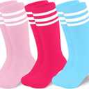 Toddler Soccer Socks Kids Soccer Socks Youth Soccer Socks Kids Baseball Socks Girls Softball Socks Boys Football Socks (6-9 Years, 3 Pack Hot Pink/White, Pink/White, Azure/White)