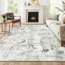 Neutral Area Rug 6x9 Washable Rugs for Living Room Aesthetic, Large Abstract Non-Slip Low-Pile Printed Accent Carpet for Bedroom Office, Brown/Grey