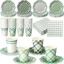 Yungyan 216 Pcs 72 Guests Sage Green Gingham Party Supplies 6 Inch Plaid Paper Plates and 9 oz Cups and Napkins Tableware Set for Birthday Bridal Shower BBQ Picnic Party Supplies Decoration