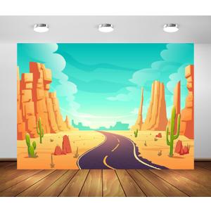 BELECO 8x6ft Fabric Cartoon Desert Backdrop Wildwest Desert Road Cactus Sand Dunes Canyon Photography Background Western Cowboy Cowgirl Baby Shower Birthday Party Decoration Baby Kids Photo Props (A50368)