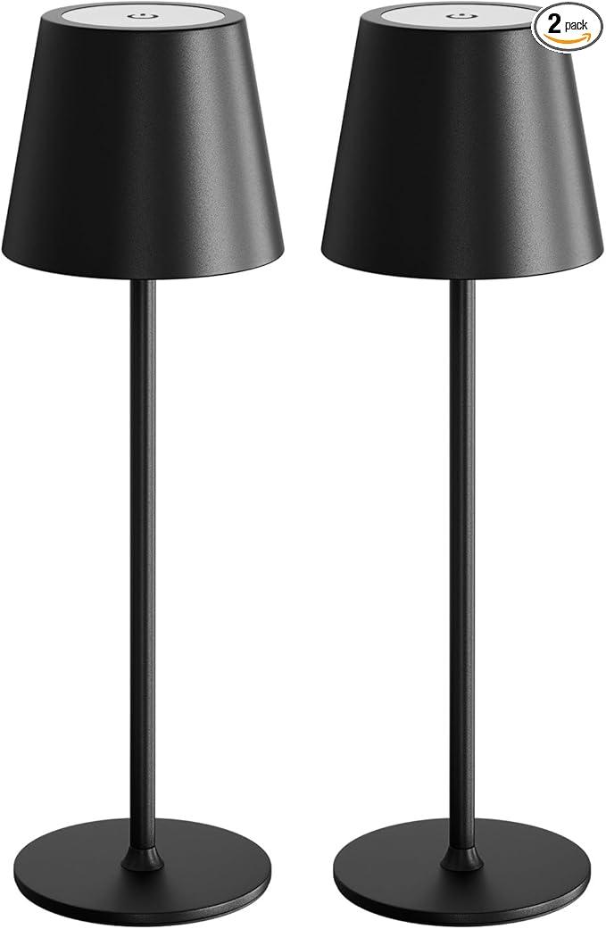 uuffoo 2 Pack Cordless Table Lamp Rechargeable 5000mAH Battery Operated Lights Touch Control LED Portable Desk Lamps 3 Color Dimming for Outdoor Coffee Bedroom Kitchen (Black)