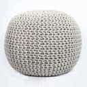 FRELISH DECOR Round Pouf Ottoman Hand Knitted 100% Cotton Pouf Foot Stool - Knitted Bean Bag - Floor Chair for Living Room Bedroom - Foot Rest for Couch (20 Diameter x 14 Height) - Natural